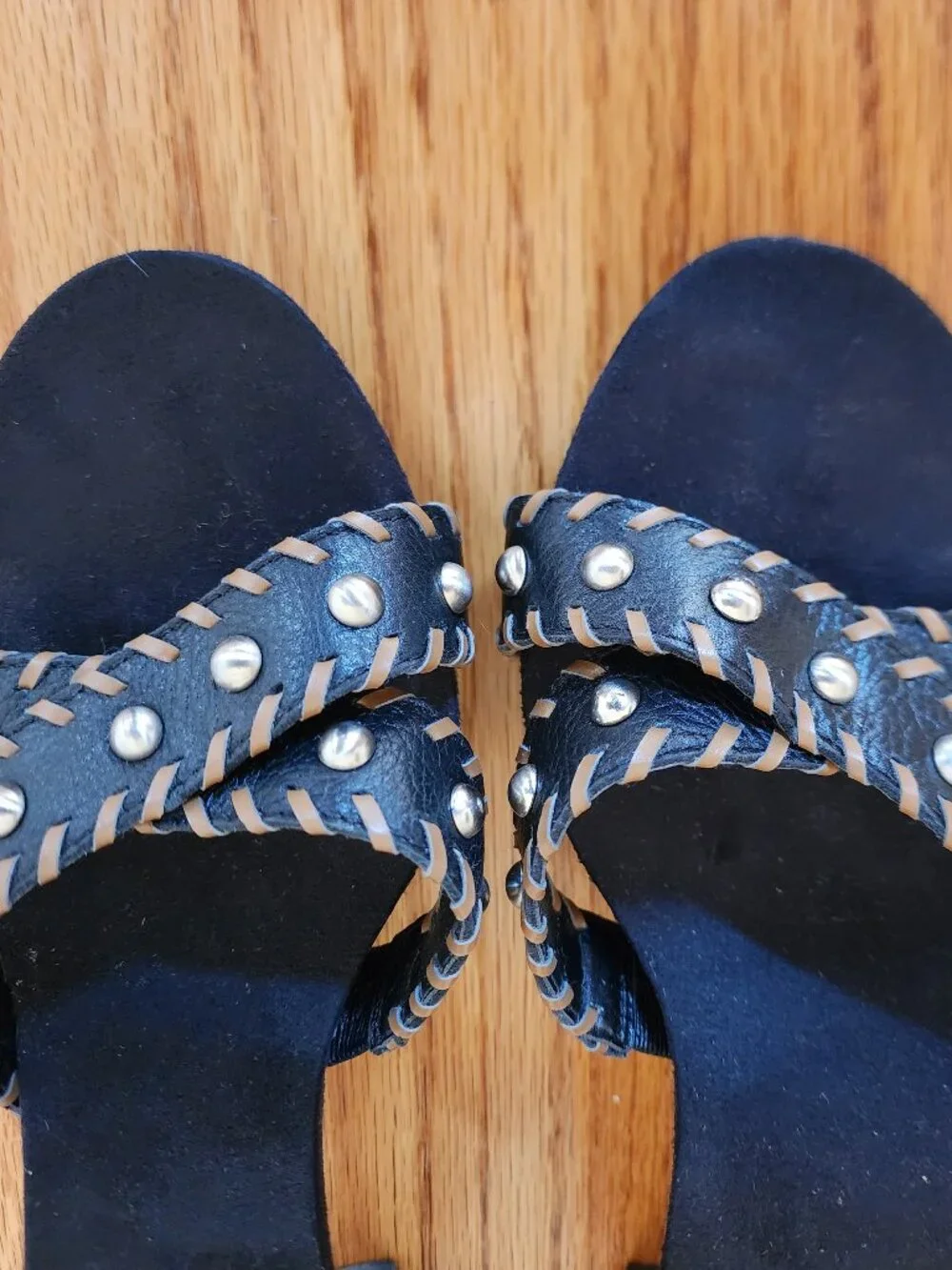 NWOT Max Studio Studded Leather Heeled Mules Sandals - Size 7